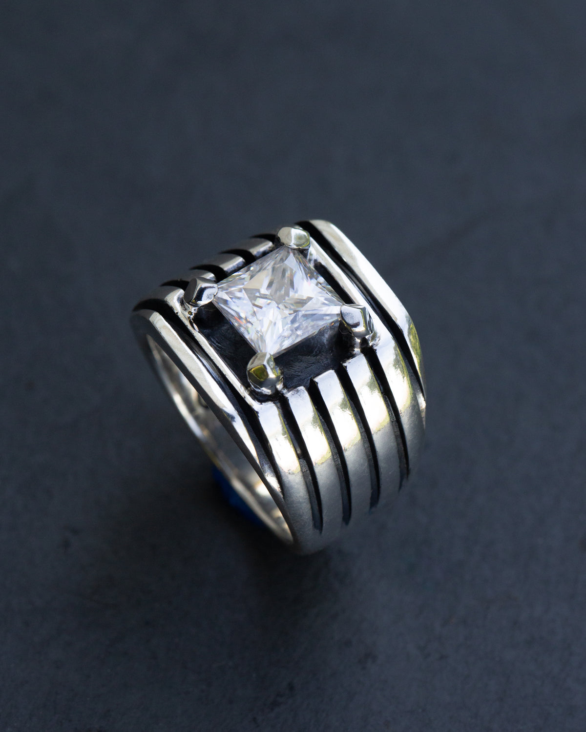 4ct moissanite sterling silver men's ring by Will Barnes, view 2