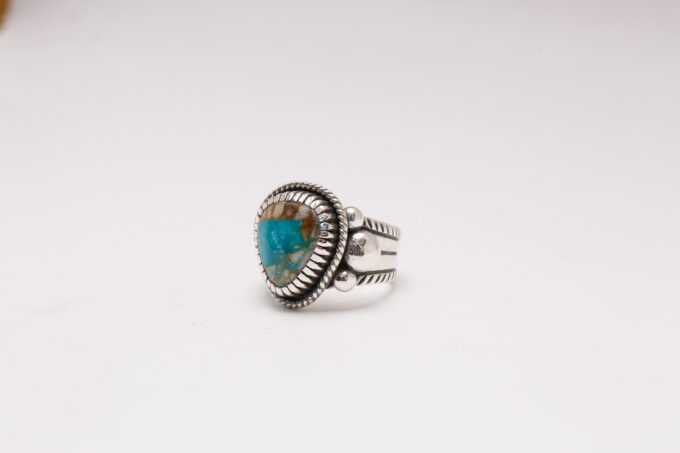 Size 12 Natural Royston Turquoise Chased and Chiseled Sterling Silver Ring