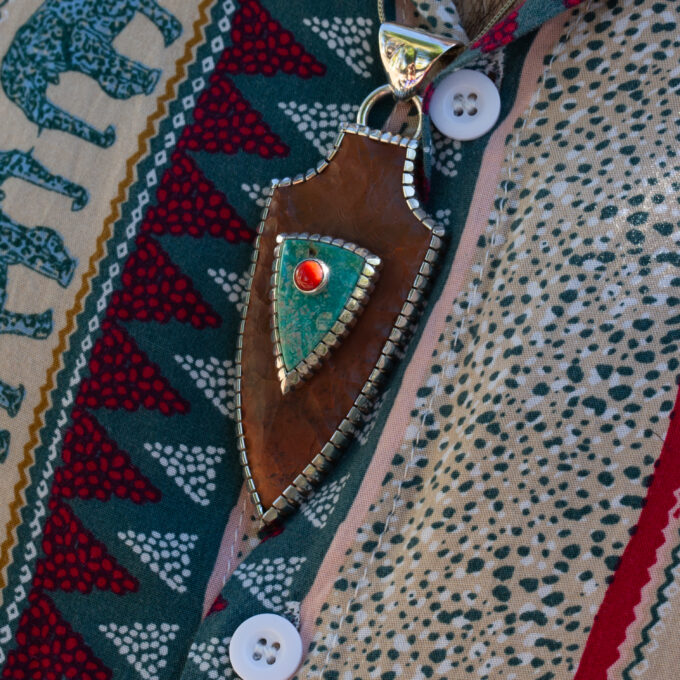 Perfect Sized Real Arrowhead Pendant with Fox Turquoise and Red Mediterranean Coral