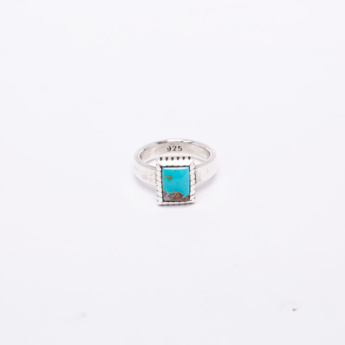 Size 6.5 Natural Stone Mountain Turquoise Ring With Castellated Bezel Simple Smooth Band