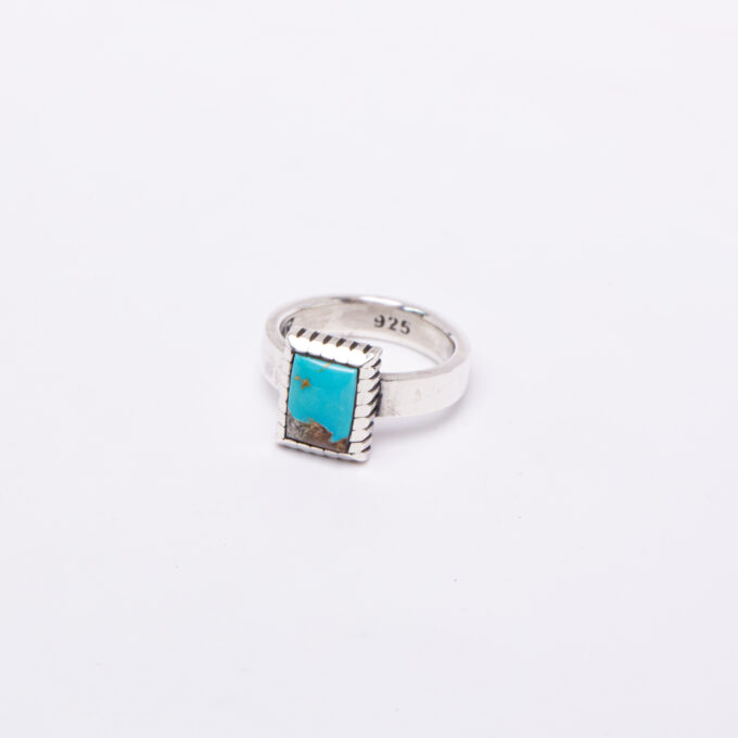 Size 6.5 Natural Stone Mountain Turquoise Ring With Castellated Bezel Simple Smooth Band