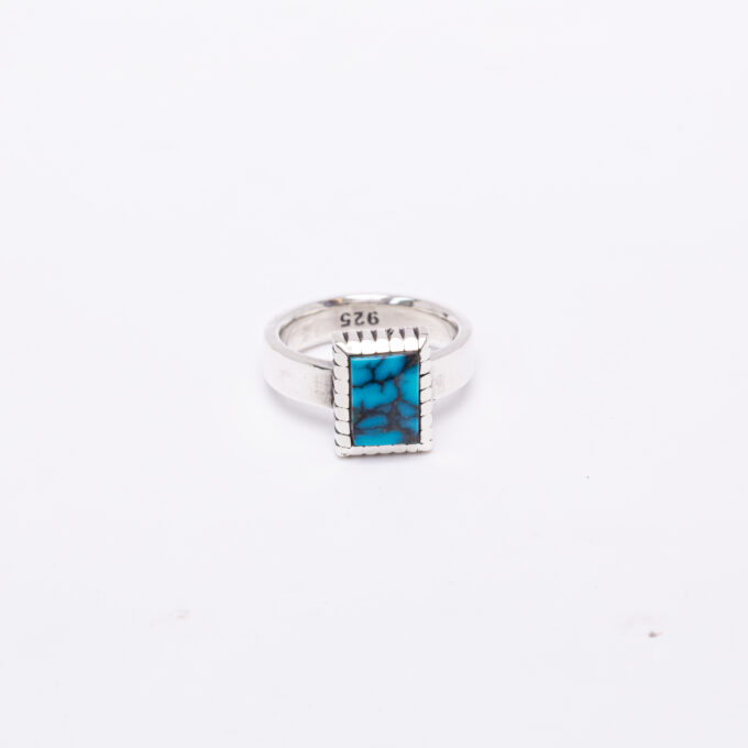 Size 8.75 Natural Turquoise Mountain Ring With Castellated Bezel Simple Smooth Band