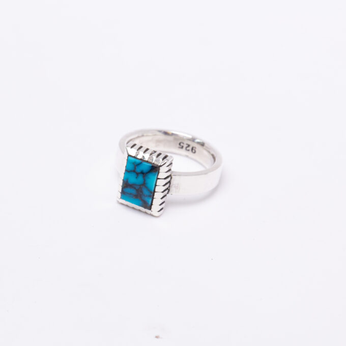 Size 8.75 Natural Turquoise Mountain Ring With Castellated Bezel Simple Smooth Band