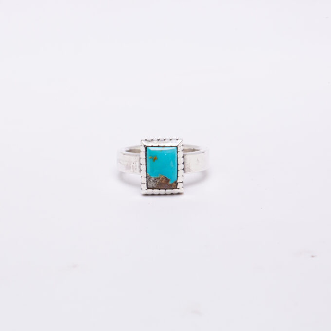 Size 6.5 Natural Stone Mountain Turquoise Ring With Castellated Bezel Simple Smooth Band