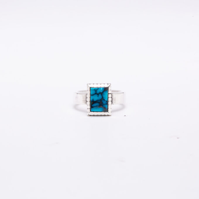 Size 8.75 Natural Turquoise Mountain Ring With Castellated Bezel Simple Smooth Band