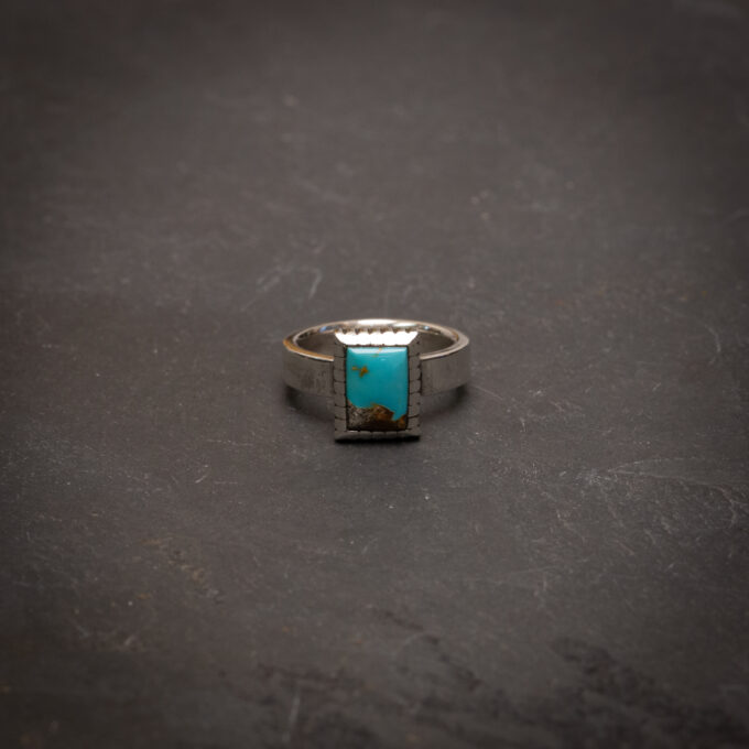 Size 6.5 Natural Stone Mountain Turquoise Ring With Castellated Bezel Simple Smooth Band