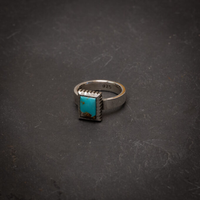 Size 6.5 Natural Stone Mountain Turquoise Ring With Castellated Bezel Simple Smooth Band