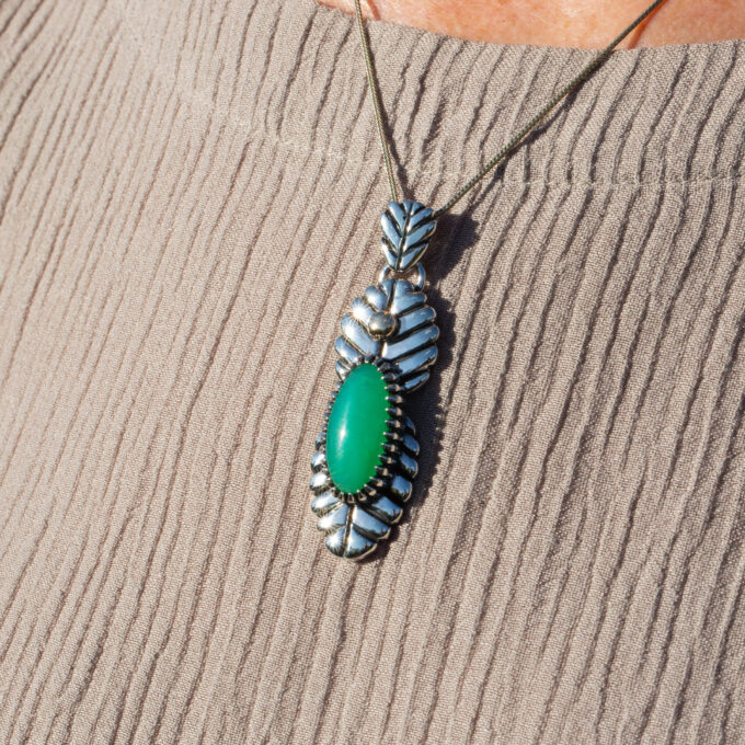 Mother of Earth Pendant with High Grade Chrysoprase and 14k Gold Accent in Sterling Silver