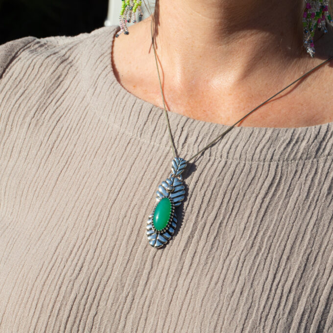 Mother of Earth Pendant with High Grade Chrysoprase and 14k Gold Accent in Sterling Silver