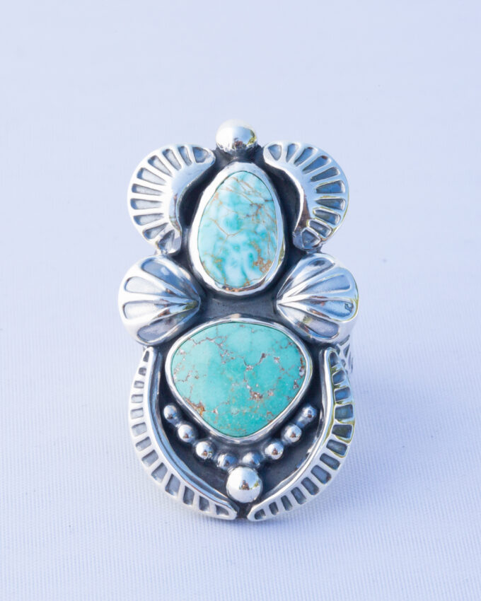 Size 7 Carico Lake Turquoise Statement Ring With Stamped Embellishments