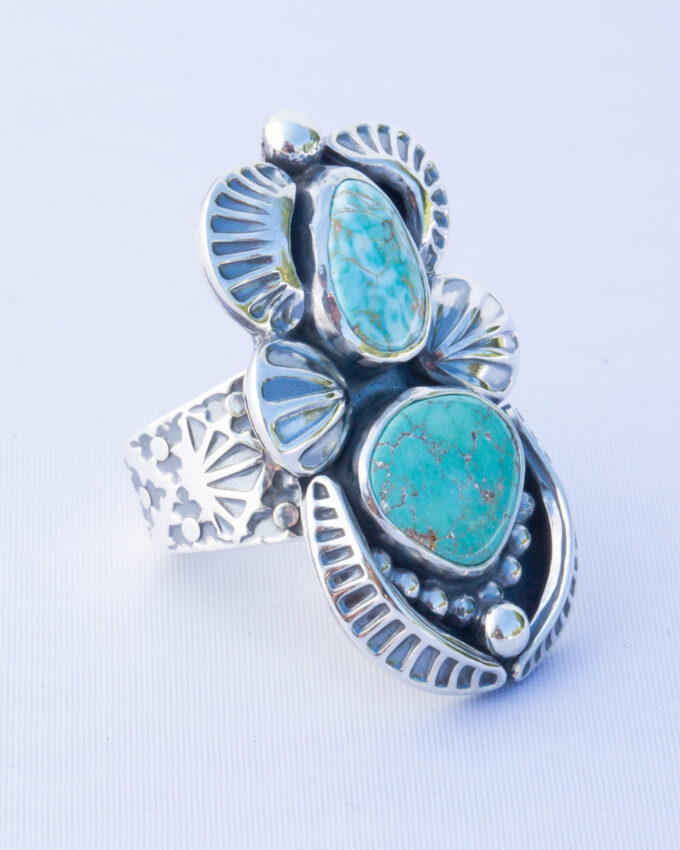 Size 7 Carico Lake Turquoise Statement Ring With Stamped Embellishments