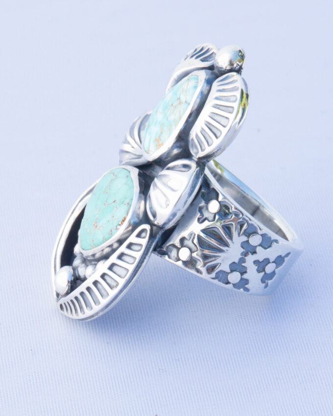 Size 7 Carico Lake Turquoise Statement Ring With Stamped Embellishments