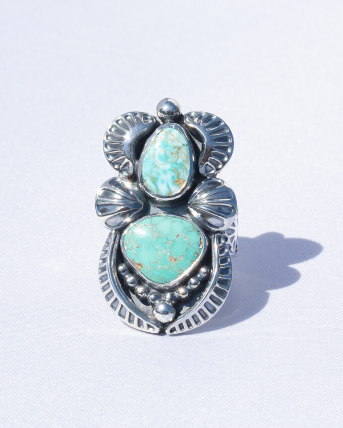 Size 7 Carico Lake Turquoise Statement Ring With Stamped Embellishments