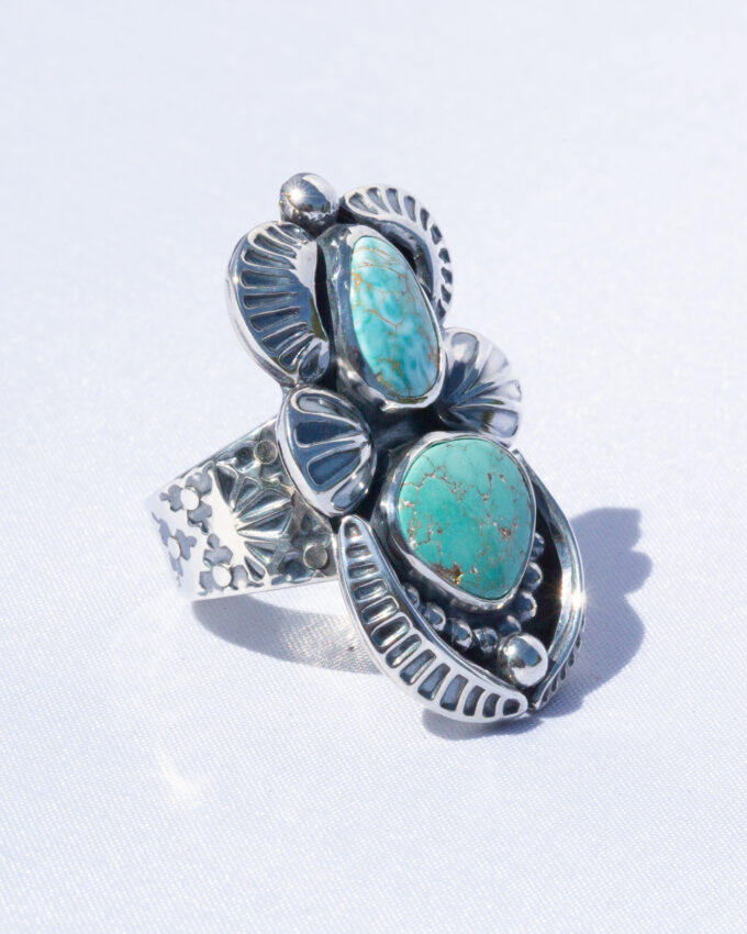 Size 7 Carico Lake Turquoise Statement Ring With Stamped Embellishments
