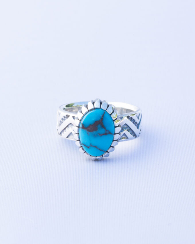 Size 8 Mountains and Valleys Continuous Patterned Egyptian Turquoise Ring