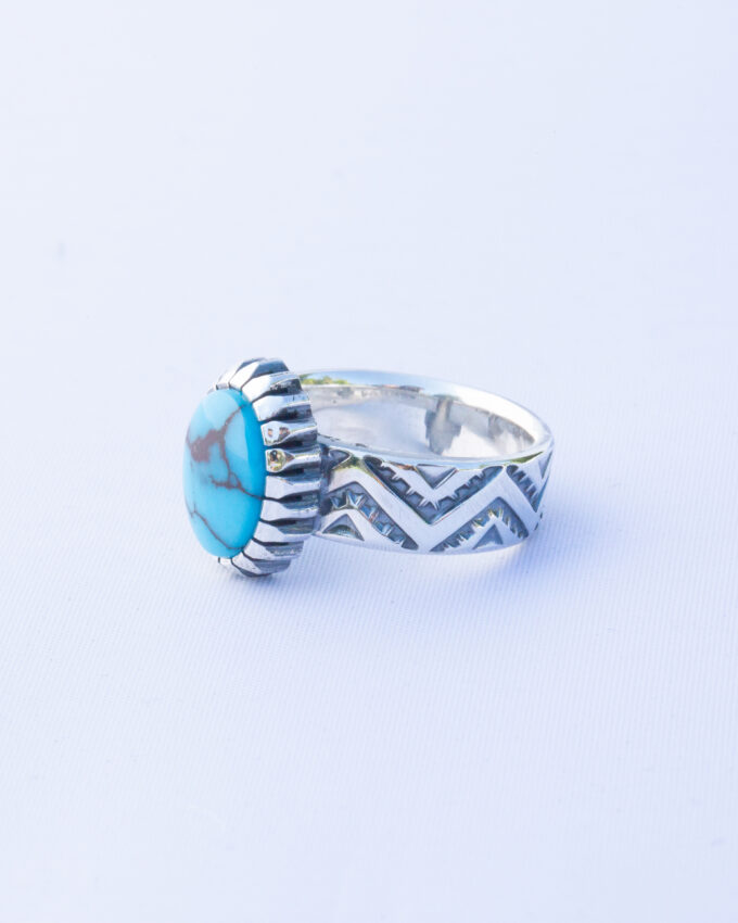 Size 8 Mountains and Valleys Continuous Patterned Egyptian Turquoise Ring