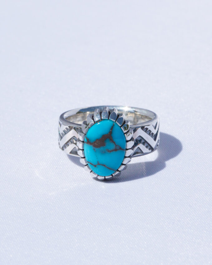 Size 8 Mountains and Valleys Continuous Patterned Egyptian Turquoise Ring