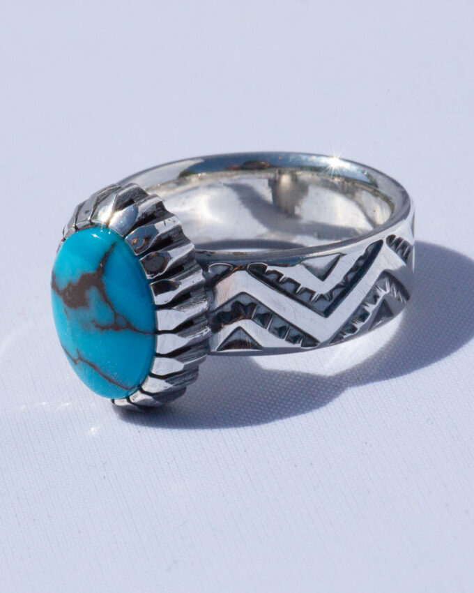 Size 8 Mountains and Valleys Continuous Patterned Egyptian Turquoise Ring