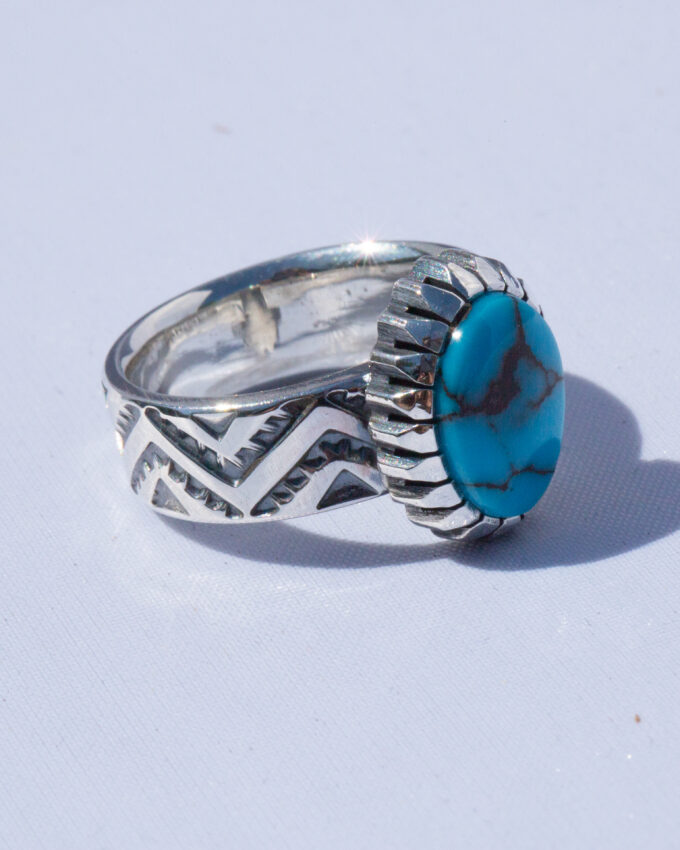 Size 8 Mountains and Valleys Continuous Patterned Egyptian Turquoise Ring
